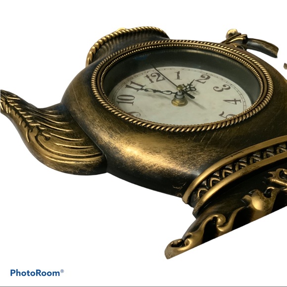 Tea Kettle Clock And Cup Set 3 Pieces Bronze 12” - Picture 9 of 13